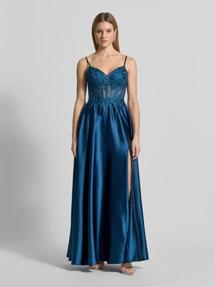 LUXUAR FASHION corsetjurk met stitchings en met siersteentjes Blauw - 4