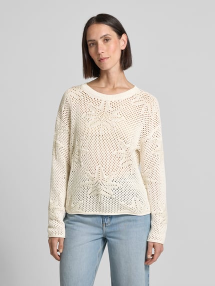 Oui Strickpullover mit geripptem Rundhalsausschnitt Offwhite 4