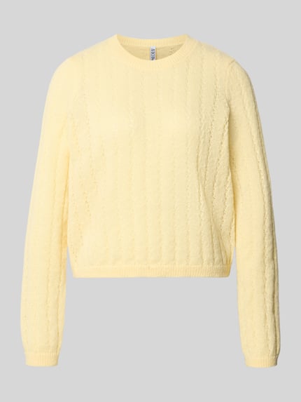 PIECES Regular Fit Pullover mit gerippten Ärmelbündchen Modell 'ADA' Hellgelb 2