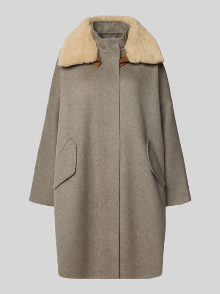 Blonde No. 8 Loose Fit Wollmantel abnehmbarem Teddykragen Hellgrau Melange 2