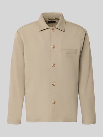 Produktfoto, Regular Fit Hemdjacke mit Viskose-Mix Modell 'Landen' von Matinique in Beige, elastischer Stoff, Umlegekragen, Brusttasche, Knopfleiste