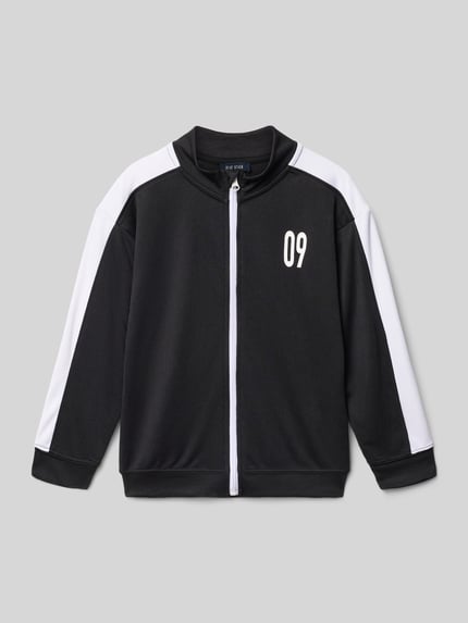 Produktfoto, sweatjack met print van Blue Seven, los model, ritssluiting, print, elastische boordjes, kinderen