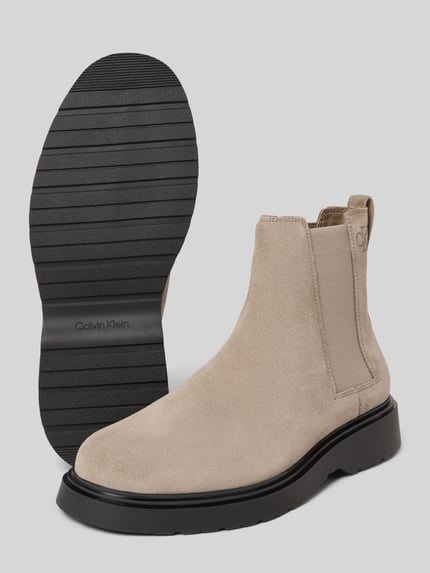 Calvin Klein Jeans Chelsea boots van een mix van leer en textiel met elastische inzetten Taupe - 4