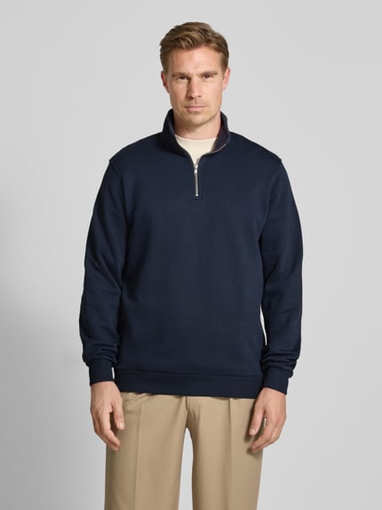 Les Deux Sweatshirt mit Troyer-Kragen Modell 'Norregaard' Marine 4
