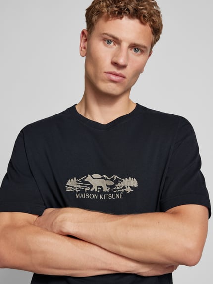 MAISON KITSUNÉ T-Shirt mit geripptem Rundhalsausschnitt Black 3