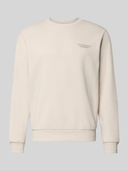 Produktfoto, Sweatshirt mit Label-Print von Jack & Jones aus Baumwoll-Mix in Beige, Lockerer-Schnitt, Gerippte-Abschlüsse, Rundhalsausschnitt