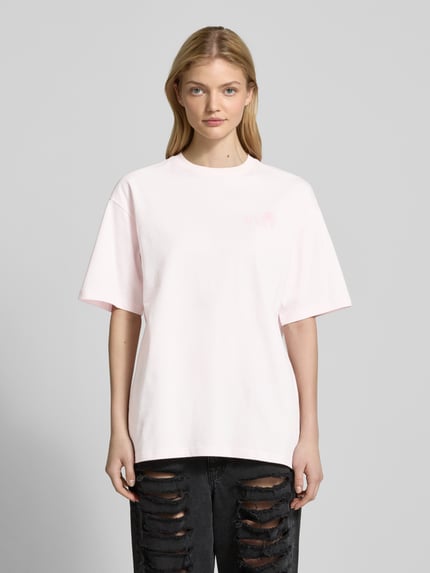 REVIEW T-shirt o kroju oversized z nadrukiem z logo Różowawy 4