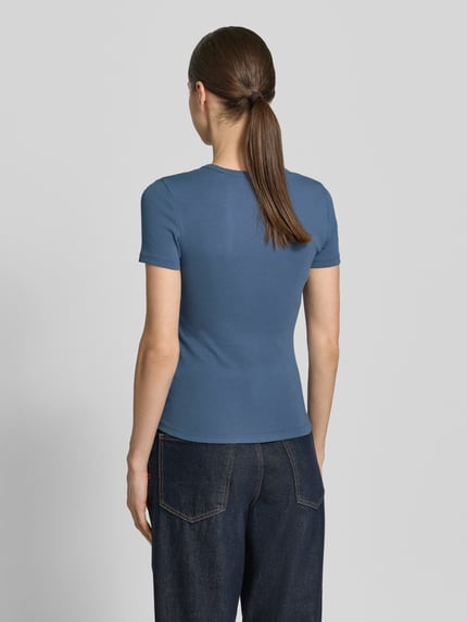 Jake*s Casual T-shirt met fijnrib en ronde hals Jeansblauw - 5