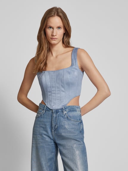 GUESS Crop Top mit Karree-Ausschnitt Modell 'ORIOLA' Jeansblau 4