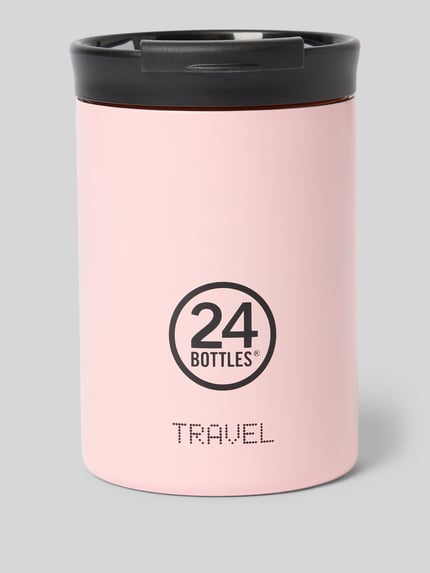 Produktfoto, Travel Mug mit Label-Print von 24bottles w kolorze różowym, zakręcana pokrywka, termoizolacja, otwór na klik.