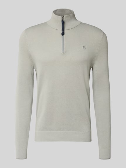 Produktfoto, Strickpullover mit Troyer-Kragen von Lerros in Beige, Reine Baumwolle, Regular-Fit, Gerippte-Abschlüsse, Label-Stitching, kurzer Reißverschluss