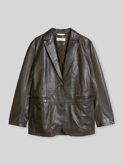 Marc O'Polo Regular Fit Longline Lederjacke aus Lammnappa Dunkelbraun 2