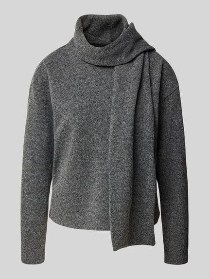 Produktfoto, grijze gebreide pullover met sjaalkraag van VILA, Model 'vods', materiaalmix met stretch, regular fit, dames, ruglengte maat S 53 cm, mouwlengte maat S 58 cm