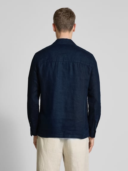 Manuel Ritz Regular fit linnen overhemdjack met klepzakken op de borst Marineblauw - 5