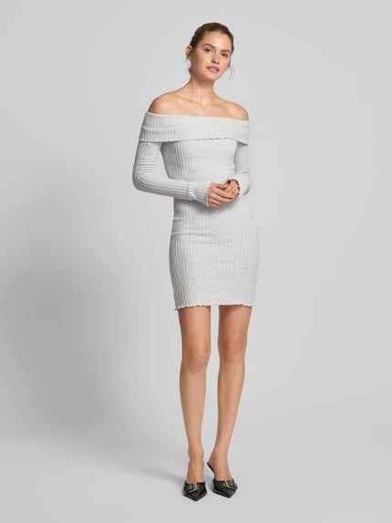REVIEW Off shoulder-jurk in riblook Lichtgrijs gemêleerd - 1