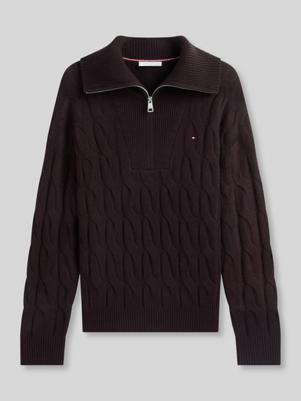 Tommy Hilfiger Relaxed Fit Troyer aus reiner Wolle Schoko 2