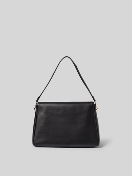 Productfoto, Shoulder Bag mit Logo-Detail van Tory Burch in zwart, glad oppervlak, afneembare schouderband, magneetsluiting, hoofdvak met overslag, binnenvak met ritssluiting, breedte maat 1: 33 cm, lengte maat 1: 23 cm, diepte maat 1: 13 cm