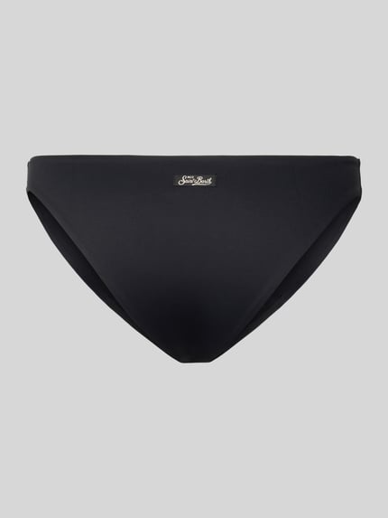 Produktfoto, schwarze Slim Fit Bikini-Hose mit Logo-Patch Modell 'Reanna' von MC2 Saint Barth, Elastischer-Material-Mix, glatte Oberfläche