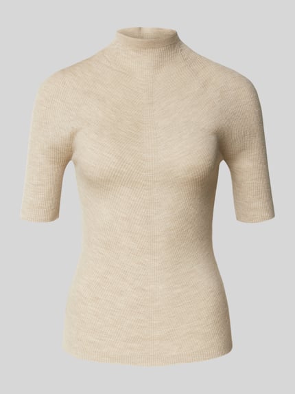 BOSS Slim Fit Turtleneck-Pullover aus Schurwolle Beige Melange 2