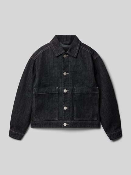 Produktfoto, Regular Fit jeansjack van Jack & Jones model 'Loyd', puur katoen, platte kraag, opgestikte zakken, knoopsluiting, donkerblauw