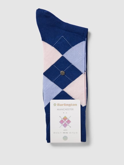 Burlington Sokken met ruitmotief, model 'MANCHESTER' Donkerblauw - 3