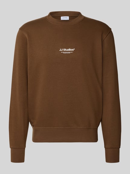 Produktfoto, Regular Fit Sweatshirt aus Baumwoll-Mix Modell 'Soho' von JACK & JONES in Braun mit Logo-Print, Rundhalsausschnitt, elastische Abschlüsse