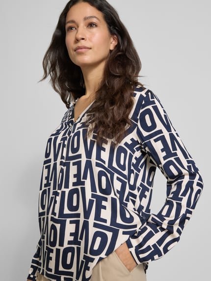 Milano Italy Blouseshirt met V-hals Marineblauw - 3