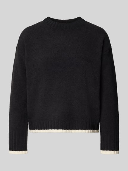 VERO MODA Regular Fit Strickpullover mit Kontrastsaum Modell 'SHADOW' Black 2