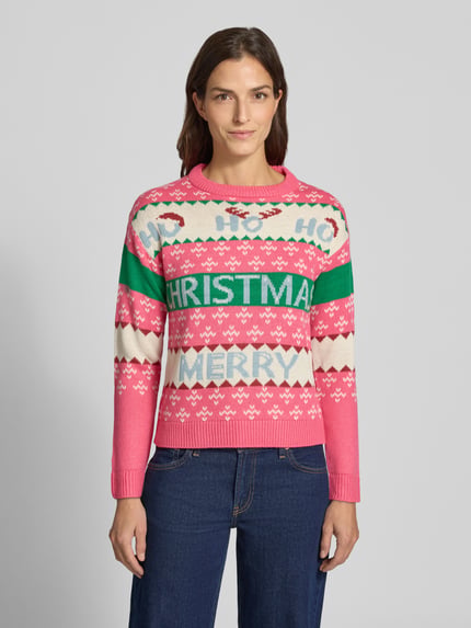 VILA kerstpullover met ronde hals model 'ALVA' Roze - 4