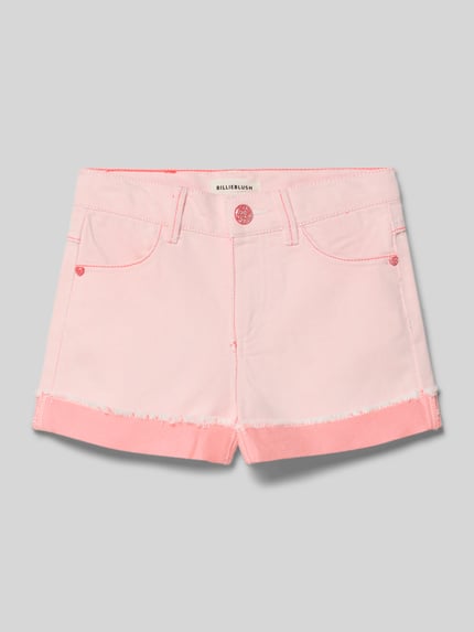 Productfoto, roze Korte jeans 'Jeansshorts met Aufschlag und Fransen' van BILLIEBLUSH in katoenmix, regular fit, steekzakken, omslag en franjes