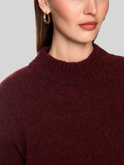 Marc Cain Oversized Pullover aus Wolle mit Logo-Detail Bordeaux 3