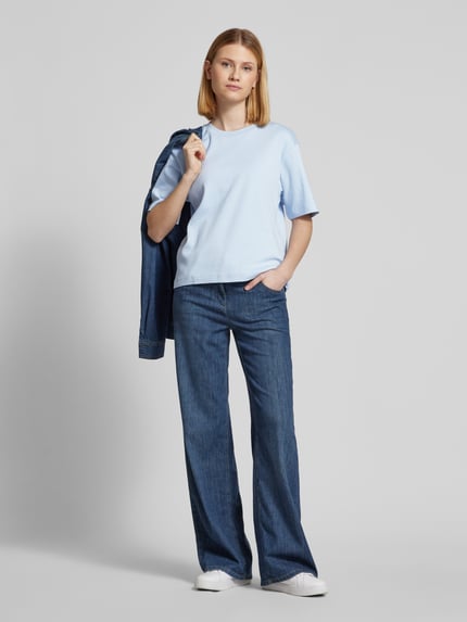 Jake*s Studio Woman T-Shirt mit geripptem Rundhalsausschnitt Hellblau 1