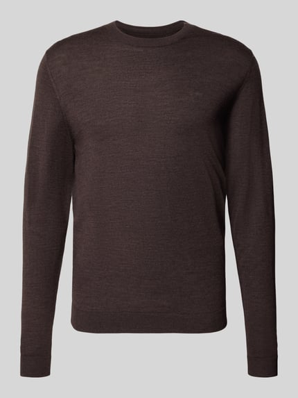 Productfoto, Strickpullover aus Wolle mit Rundhalsausschnitt van Fynch-Hatton, bruine wol, regular fit, label-stitching, maat M ruglengte 66 cm, mouwlengte 67 cm