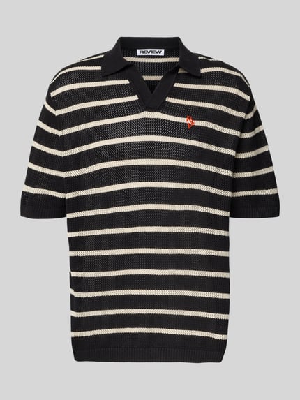 REVIEW Strickshirt mit Polokragen und Label-Stitching Black 2