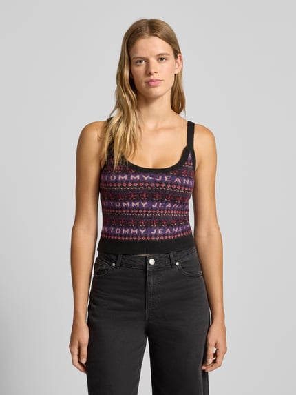 Tommy Jeans Top o kroju slim fit z dodatkiem wełny model ‘FAIRISLE’ Czarny 4
