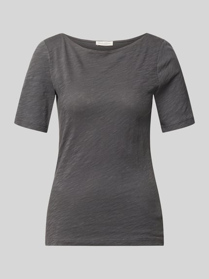 Produktfoto, Regular Fit T-Shirt aus reiner Baumwolle von Marc O'Polo, Damen T-Shirt mit Optik: Unifarben, U-Boot-Ausschnitt, Kurzarm, strukturierte Oberfläche