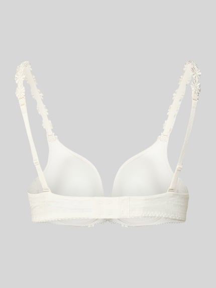 Produktfoto, Bh met kant Model 'Avero' van Marie Jo, materiaalmix met stretch, effen design, bloemenapplicaties, haakjessluiting, verstelbare bandjes.