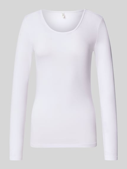 Produktfoto, wit modern fit t-shirt uit mix van modal en katoen model 'LIVE LOVE' van ONLY voor dames, effen kleur, gladde textuur