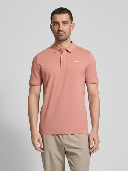 HUGO Koszulka polo z nadrukiem z logo model ‘Donos’ Łososiowy 4