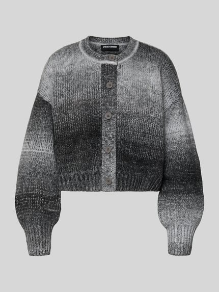 Produktfoto, Cardigan mit überschnittenen Schultern Modell 'ORADEA' von Pegador in Grau-Schwarz mit Knopfleiste, Relaxed-Fit, melierte Textur