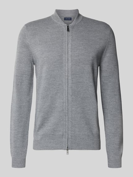 Christian Berg Men Kardigan rozpinany o kroju slim fit z mieszanki wełny Jasnoszary melanż 2