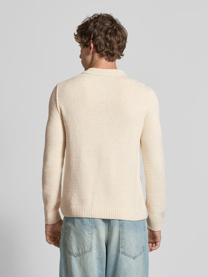 Marc O'Polo DENIM Relaxed fit gebreide pullover in polostijl van katoenmix Offwhite - 5