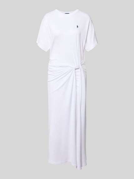 Produktfoto, weißes körpernahes Freizeitkleid aus Lyocell-Mix von Polo Ralph Lauren mit Melange-Optik, Rundhals, Logo-Stitching und Midi-Länge.