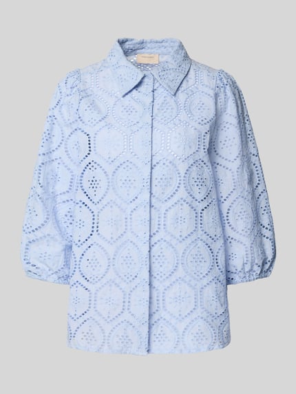 FREE/QUENT Regular fit blouse met broderie anglaise, model 'Agy' Lichtblauw - 2