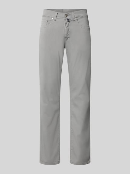 Produktfoto, spodnie Tapered Fit Hose mit Eingrifftaschen Modell 'Lyon' von Pierre Cardin, mieszanka bawełny i elastanu, krój tapered fit, wpuszczane kieszenie, szerokość w rozmiarze 32/32: 41 cm, długość wewnętrzna nogawki w rozmiarze 32/32: 80 cm, jasnoszare, gładka faktura