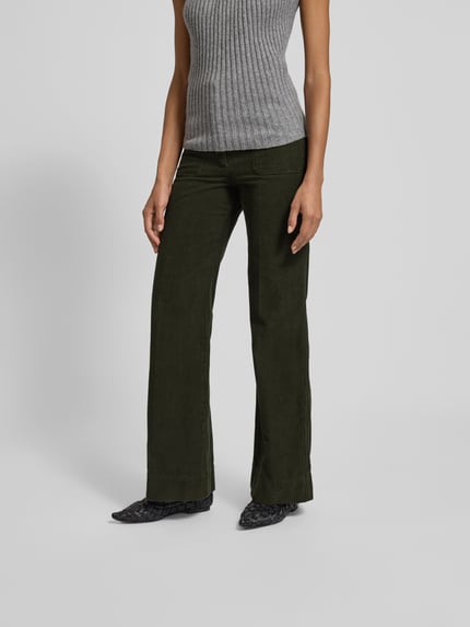 Victoria Beckham High rise wide fit corduroy broek Kaki - 4