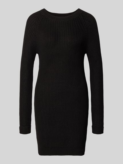 Produktfoto, schwarzes Strickkleid mit Rundhalsausschnitt Modell 'SIESTA' von Noisy May, Baumwoll-Mix, gerader Schnitt, Minikleid