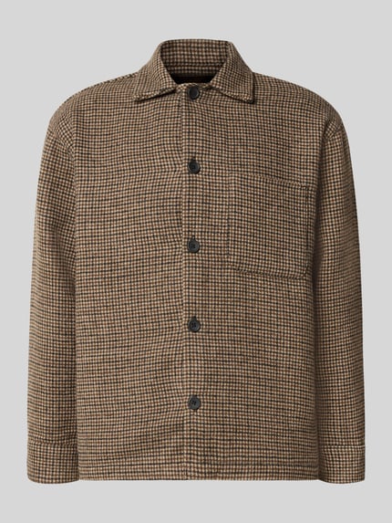 Produktfoto, Regular Fit Hemdjacke mit Brusttasche Modell 'SOHO OLLIE' von JACK & JONES, braun gemustert, Kentkragen, Knopfleiste, strukturierte Oberfläche.