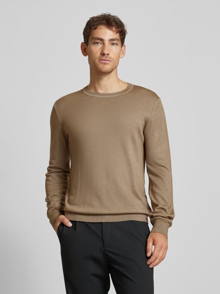 OLYMP Level 5 Slim fit gebreide pullover met ronde hals Beige - 4