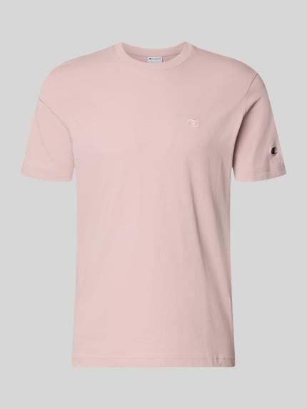 Produktfoto, T-shirt met labelstitchings en ronde hals van CHAMPION in lichtroze, puur katoen, regular fit, ruglengte bij maat M 66 cm